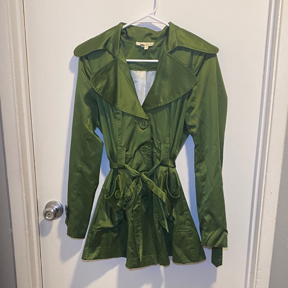 XOXO Olive Green Trench Coat with Tie Waist